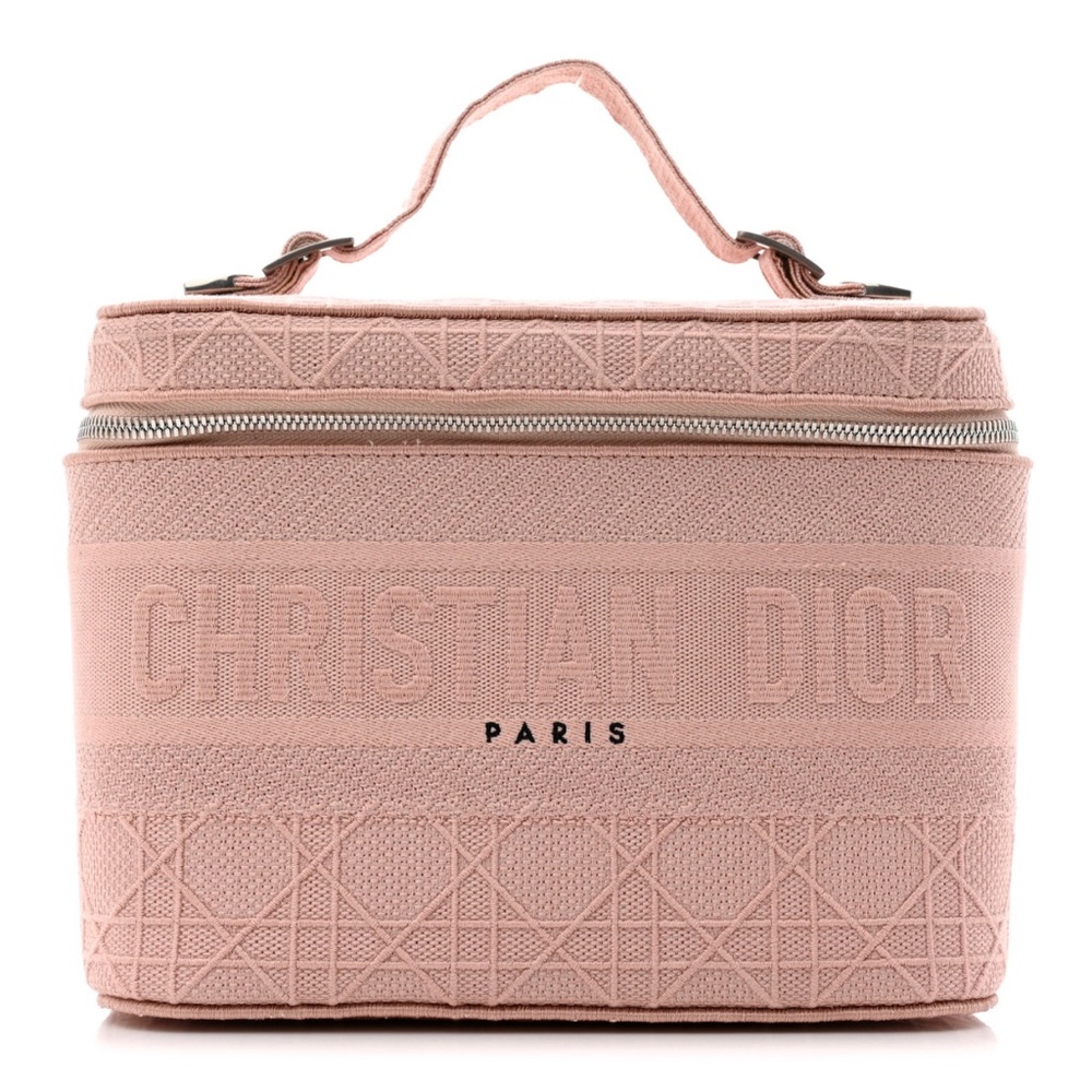 Auth Christian Dior Embroidered Cannage Pink Vanity Bag